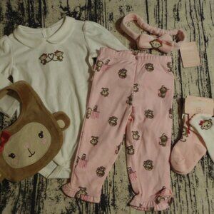 Gymboree Mischievous Monkey 6-12 Month Pants Bodysuit Bib Headband Socks Outfit
